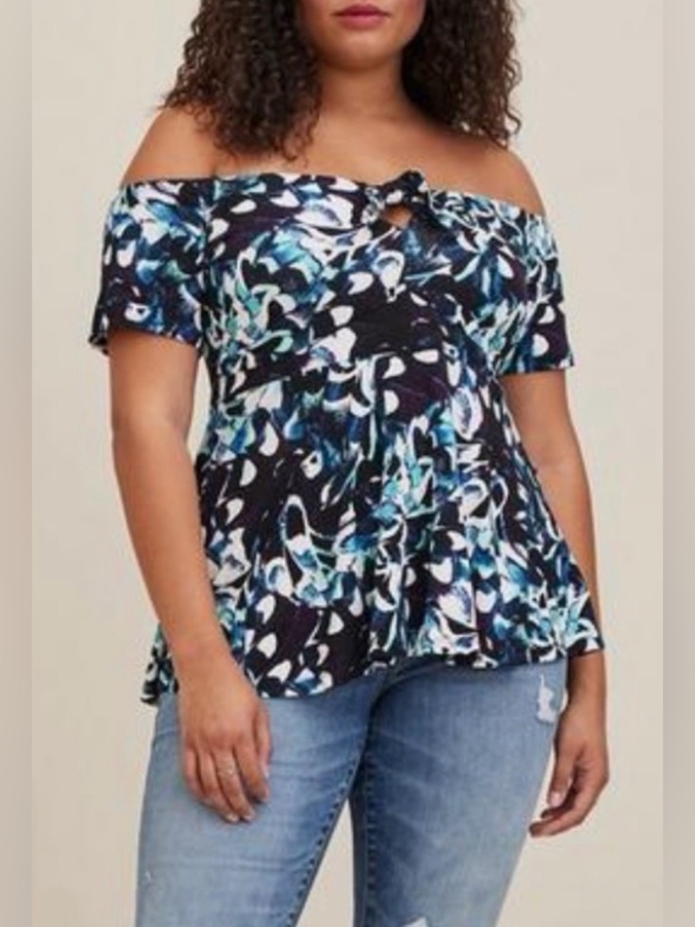Torrid Babydoll Super Soft Tie-Front Off-Shoulder Top, sz 2X